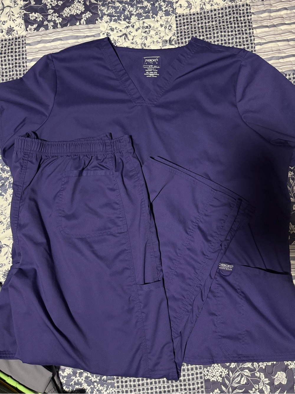 Cherokee women’s Purple V-Neck Scrub Top and Pants Set